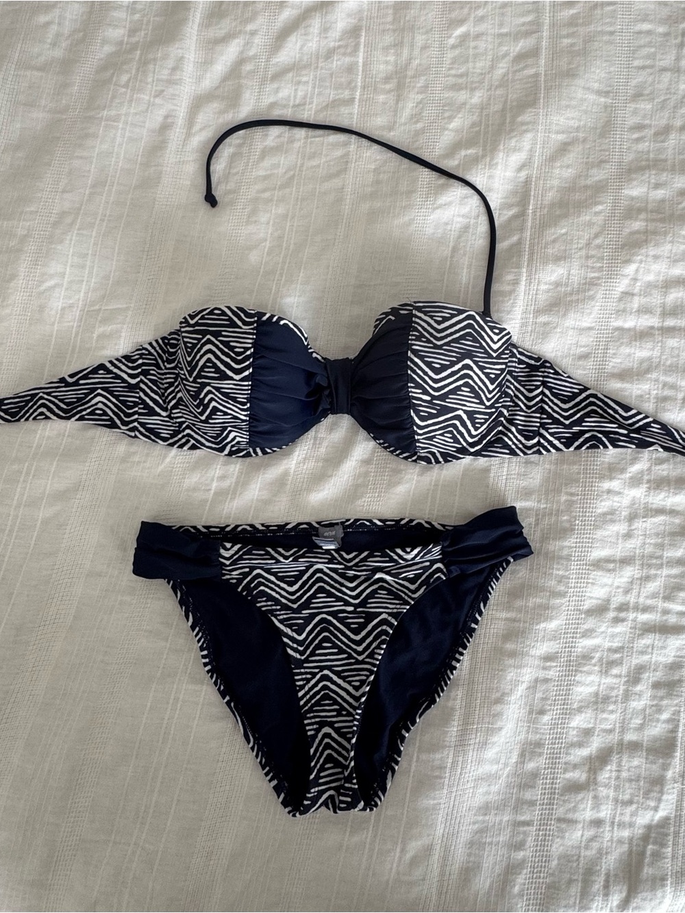 aerie Black & White Geometric Bandeau Bikini Set Small